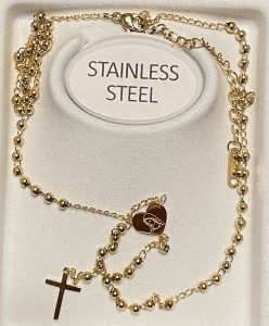 RÓŻANIEC damski /na szyję/ - stal nierdzewna /złoty, grubsze koraliki/ poświęcony w MEDJUGORIE