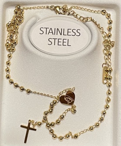 RÓŻANIEC damski /na szyję/ - stal nierdzewna /złoty, grubsze koraliki/ poświęcony w MEDJUGORIE